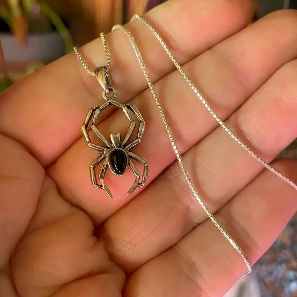 Onyx Spider Necklace-Sterling Silver Chain - Picture 3 of 5